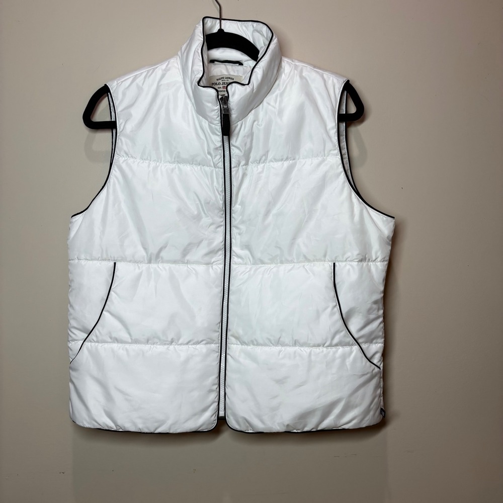Ralph Lauren Polo Jeans Co White Puffer Vest Down Fill Large Embroidered Logo